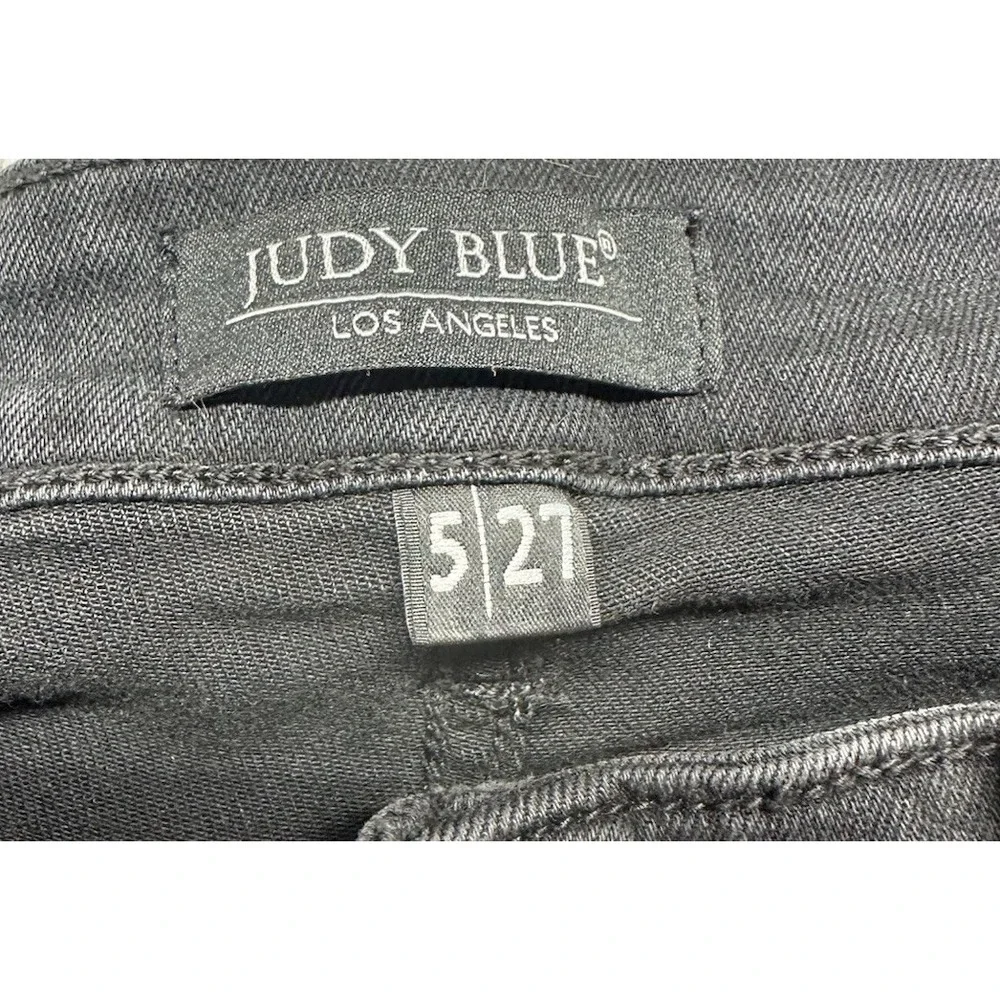 JUDY BLUE Womens Jeans Black Distressed ROSEWOOD Plaid Skinny Sz 5/27‎